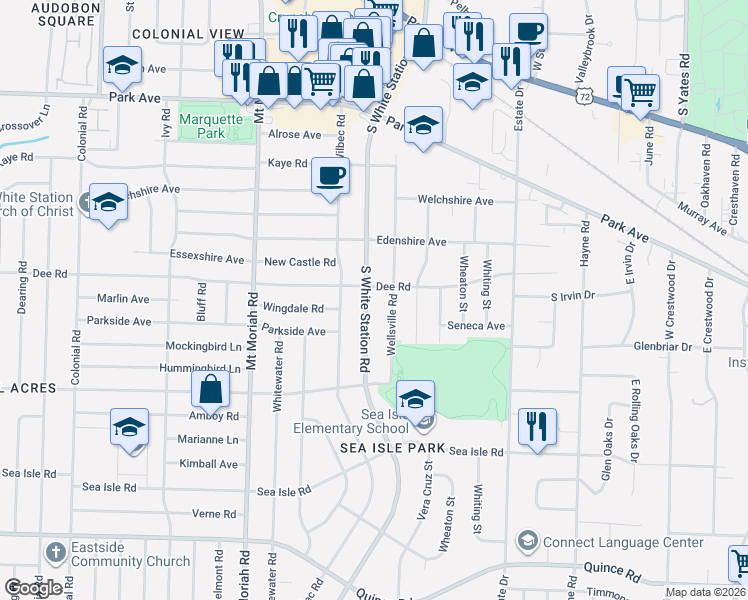 map of restaurants, bars, coffee shops, grocery stores, and more near 1168 South White Station Road in Memphis