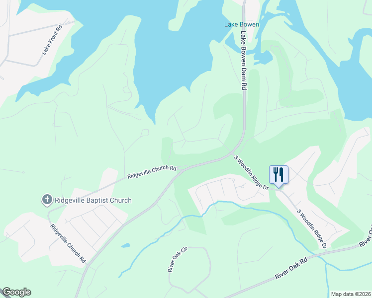 map of restaurants, bars, coffee shops, grocery stores, and more near 601 Wing Court in Inman