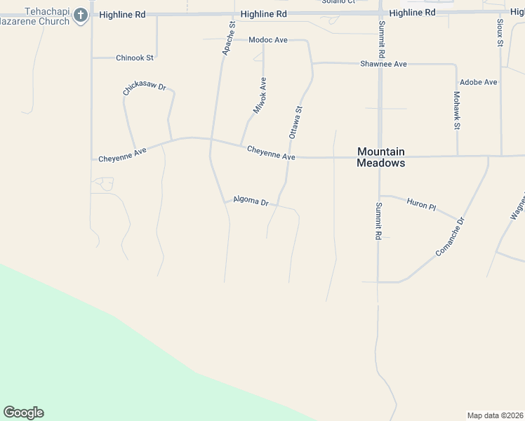 map of restaurants, bars, coffee shops, grocery stores, and more near 19281 Ottawa Street in Tehachapi