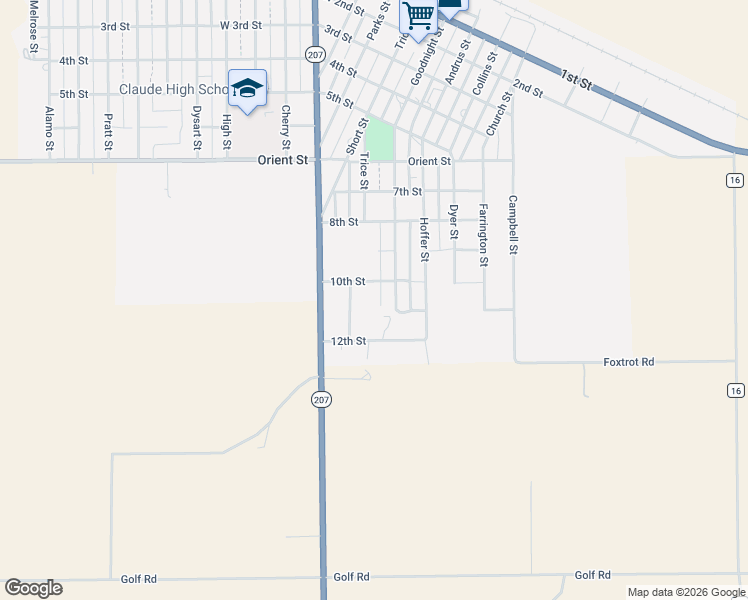 map of restaurants, bars, coffee shops, grocery stores, and more near 101 10th Street in Claude