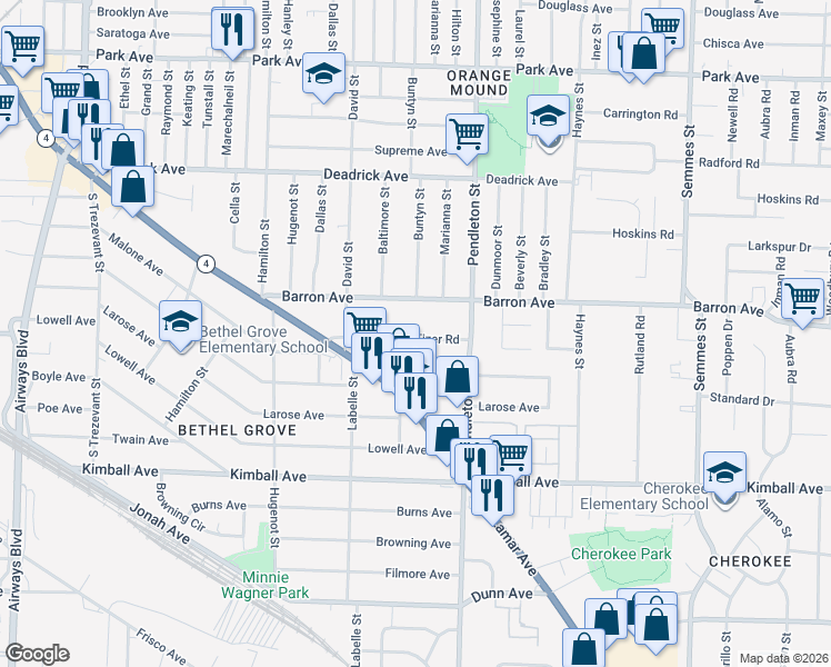 map of restaurants, bars, coffee shops, grocery stores, and more near 2734 Fizer Road in Memphis