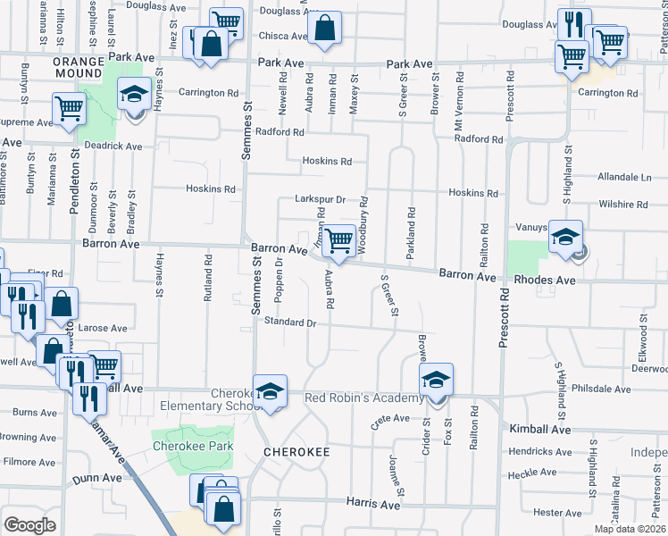 map of restaurants, bars, coffee shops, grocery stores, and more near 3131 Barron Avenue in Memphis