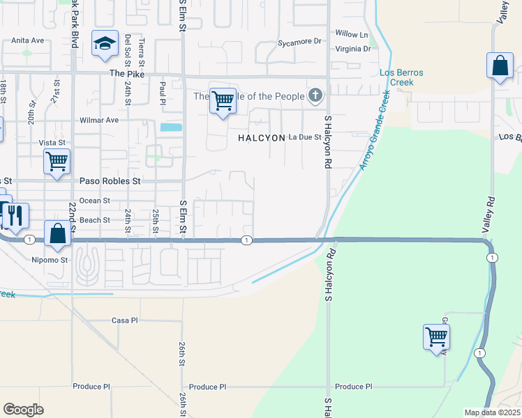 map of restaurants, bars, coffee shops, grocery stores, and more near 2845 Cienaga Street in Oceano