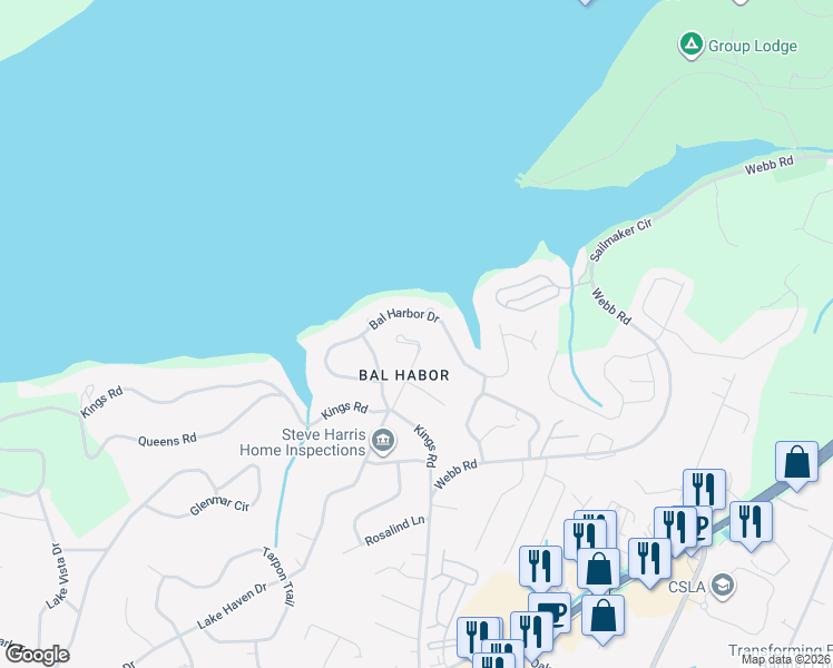 map of restaurants, bars, coffee shops, grocery stores, and more near 4928 Bal Harbor Drive in Chattanooga