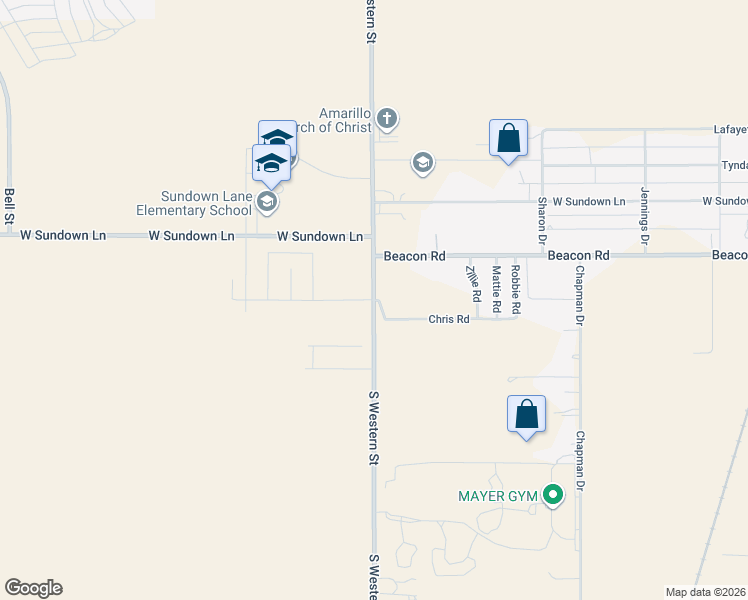 map of restaurants, bars, coffee shops, grocery stores, and more near 10862 South Western Street in Amarillo