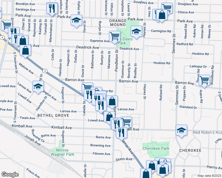 map of restaurants, bars, coffee shops, grocery stores, and more near 2774 Fizer Road in Memphis