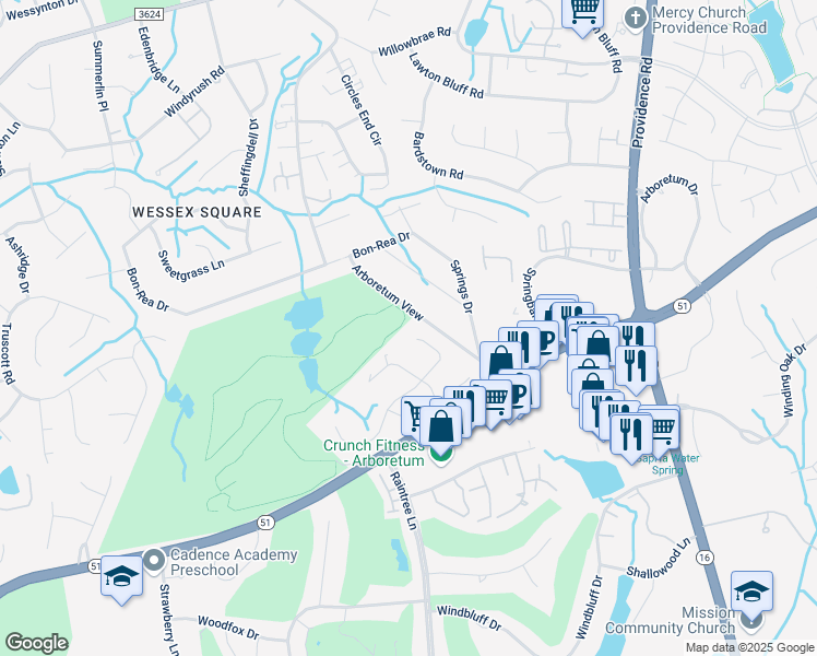 map of restaurants, bars, coffee shops, grocery stores, and more near 3301 Chilham Place in Charlotte