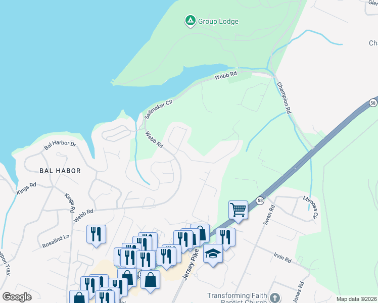 map of restaurants, bars, coffee shops, grocery stores, and more near 5010 Waterstone Drive in Chattanooga