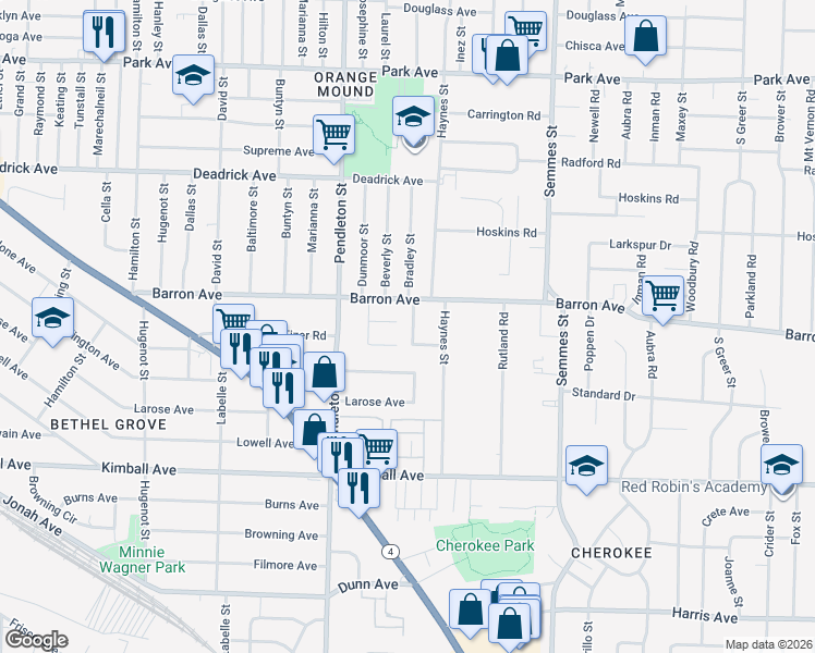 map of restaurants, bars, coffee shops, grocery stores, and more near 1163 Bradley Street in Memphis