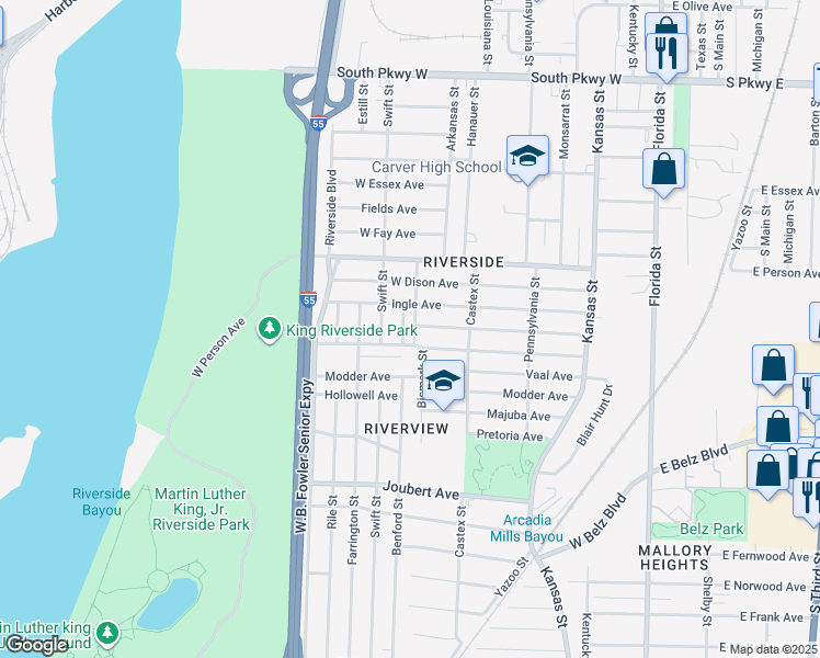 map of restaurants, bars, coffee shops, grocery stores, and more near 274 Kirk Avenue in Memphis