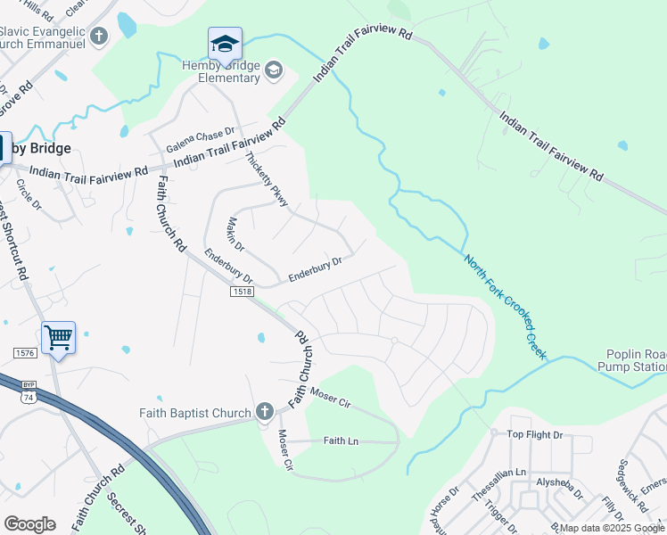 map of restaurants, bars, coffee shops, grocery stores, and more near 4000 Enderbury Drive in Indian Trail