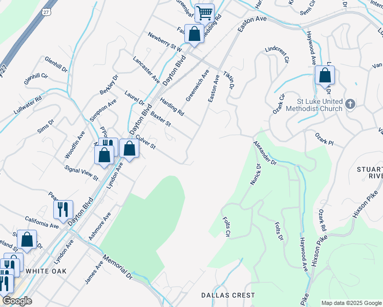 map of restaurants, bars, coffee shops, grocery stores, and more near 2800 Easton Avenue in Chattanooga