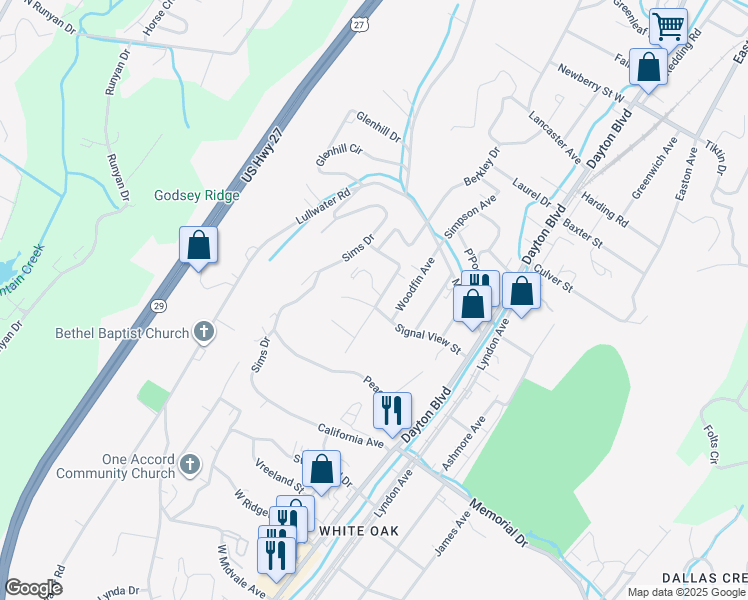 map of restaurants, bars, coffee shops, grocery stores, and more near 401 Signal View Street in Chattanooga