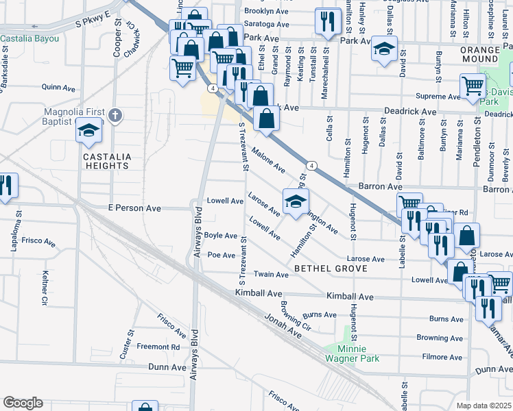 map of restaurants, bars, coffee shops, grocery stores, and more near 2385 Larose Avenue in Memphis