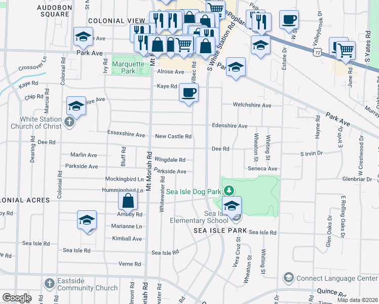 map of restaurants, bars, coffee shops, grocery stores, and more near 5093 Dee Road in Memphis
