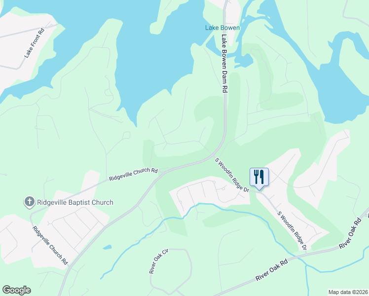 map of restaurants, bars, coffee shops, grocery stores, and more near 127 N Woodfin Ridge Dr in Inman