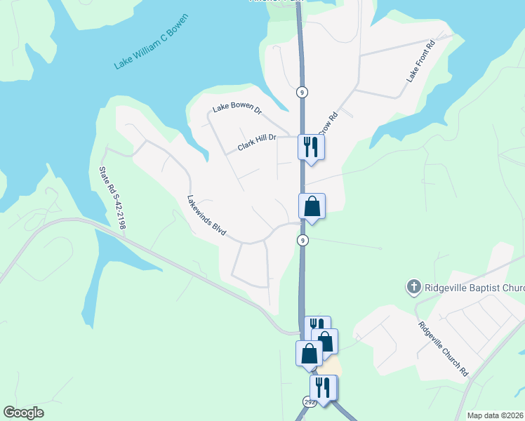 map of restaurants, bars, coffee shops, grocery stores, and more near 917 Still Spring Run in Inman