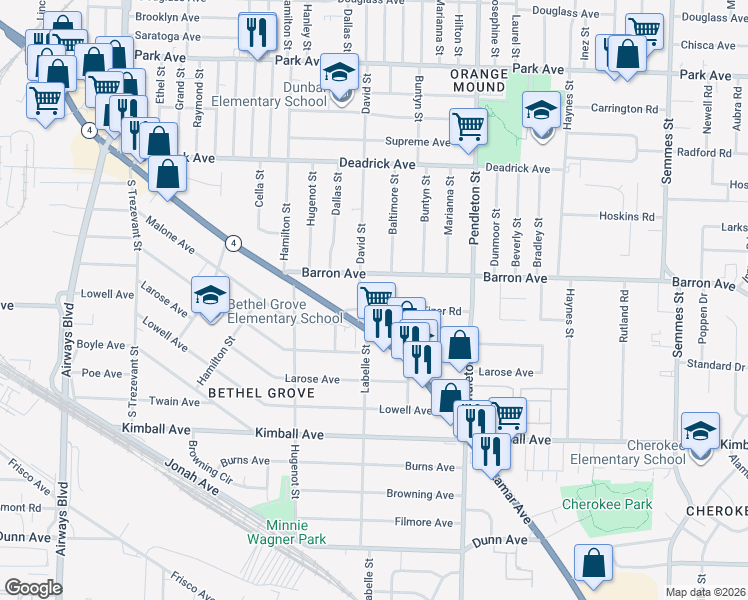 map of restaurants, bars, coffee shops, grocery stores, and more near 2638 Fizer Road in Memphis