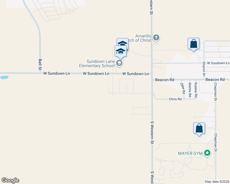 map of restaurants, bars, coffee shops, grocery stores, and more near 4306 West Sundown Lane in Amarillo