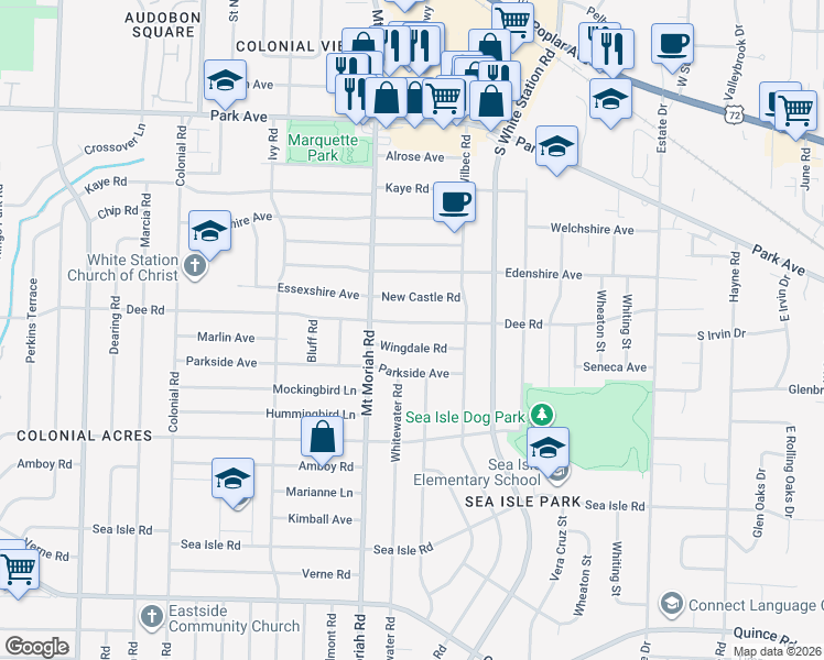 map of restaurants, bars, coffee shops, grocery stores, and more near 5051 Dee Road in Memphis