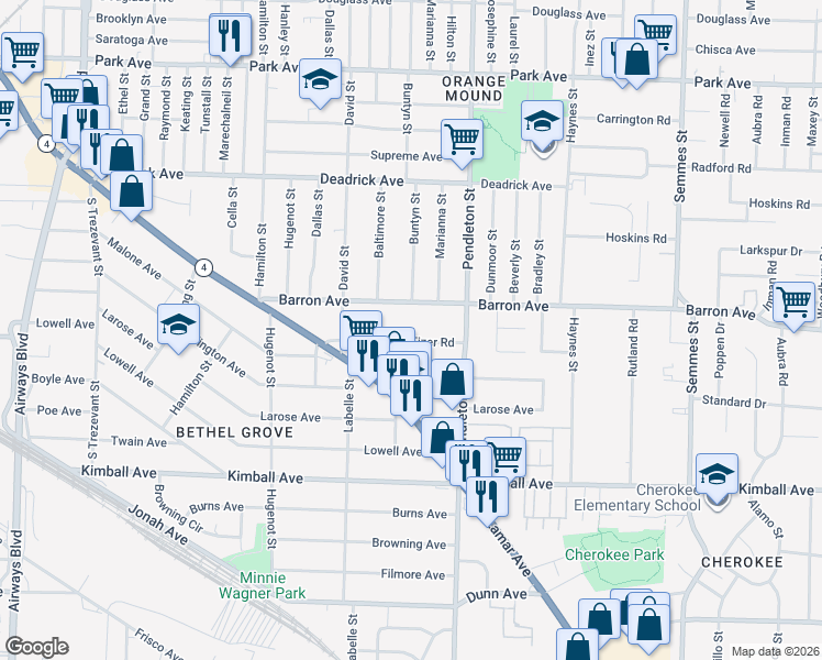 map of restaurants, bars, coffee shops, grocery stores, and more near 2734 Fizer Road in Memphis