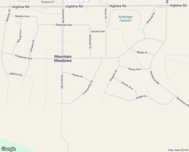 map of restaurants, bars, coffee shops, grocery stores, and more near Comanche Drive in Tehachapi