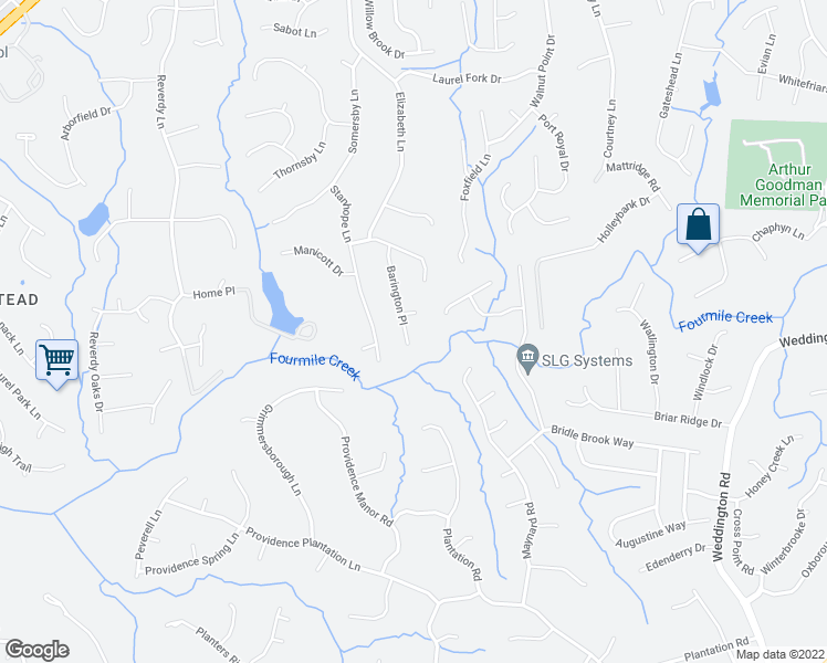 map of restaurants, bars, coffee shops, grocery stores, and more near 733 Barington Place in Matthews