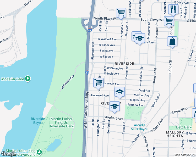 map of restaurants, bars, coffee shops, grocery stores, and more near 1744 Rile Street in Memphis