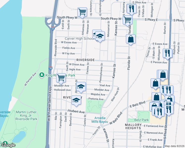 map of restaurants, bars, coffee shops, grocery stores, and more near 192 Kirk Ave in Memphis