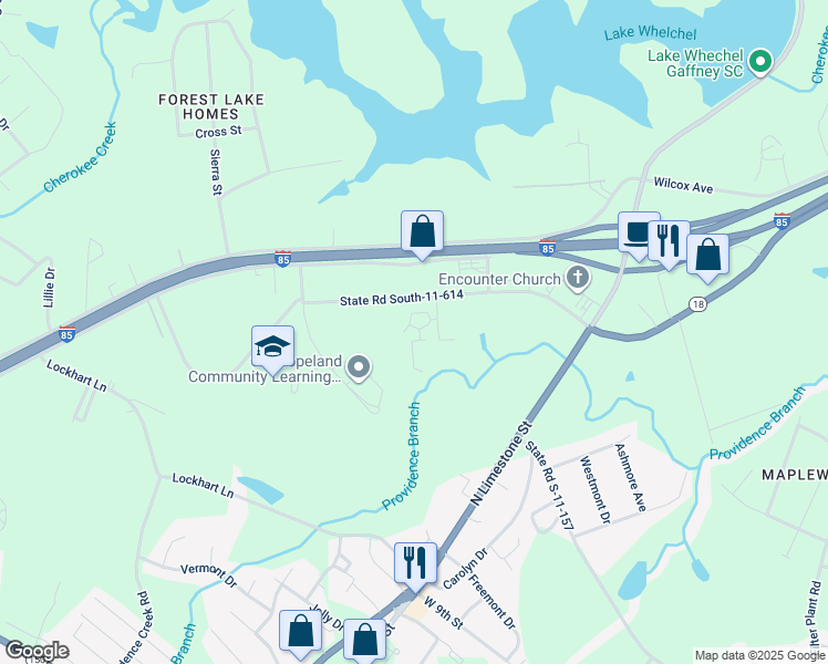 map of restaurants, bars, coffee shops, grocery stores, and more near 2 Iveywood Apartment in Gaffney