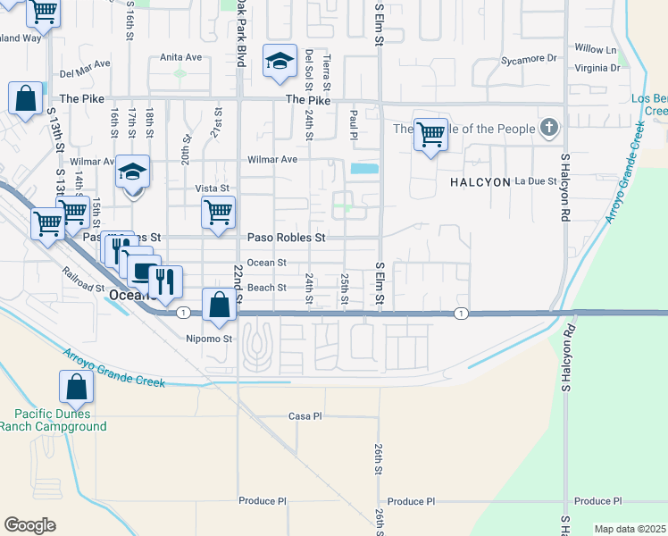 map of restaurants, bars, coffee shops, grocery stores, and more near 2476 Ocean Street in Oceano