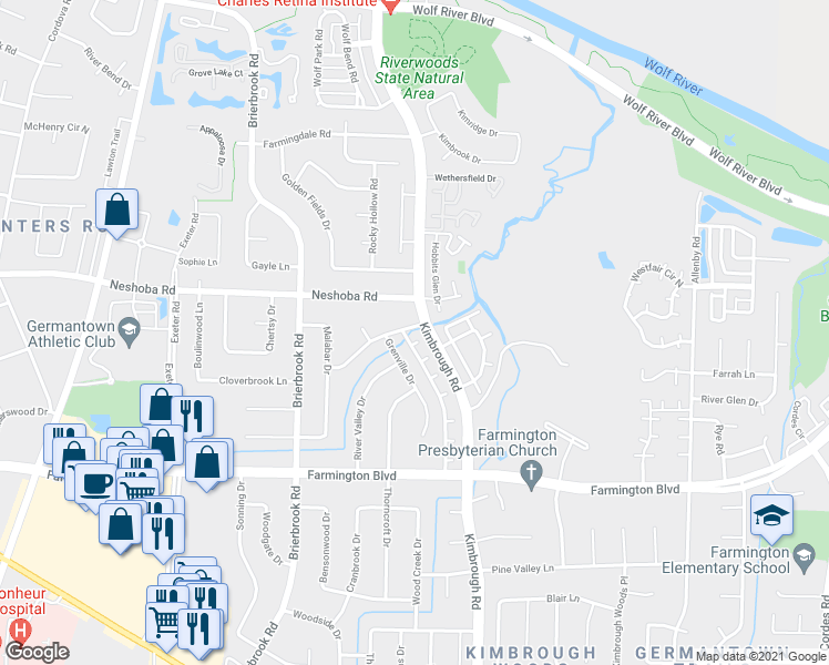 map of restaurants, bars, coffee shops, grocery stores, and more near 1797 Adair Bridge Cove in Germantown