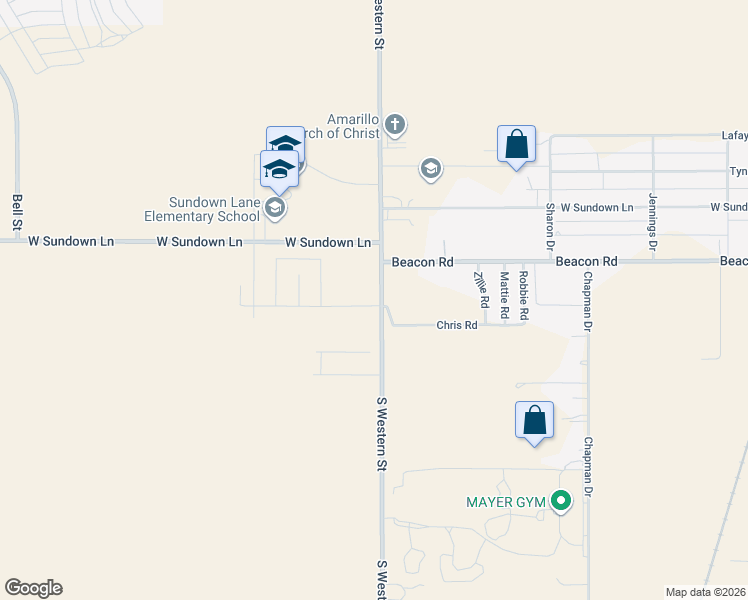 map of restaurants, bars, coffee shops, grocery stores, and more near 10607 South Western Street in Amarillo
