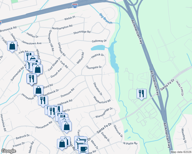 map of restaurants, bars, coffee shops, grocery stores, and more near 516 Southwick Drive in Fayetteville
