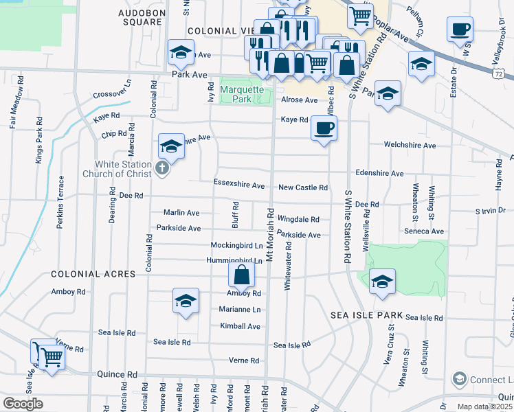 map of restaurants, bars, coffee shops, grocery stores, and more near 4965 Dee Road in Memphis