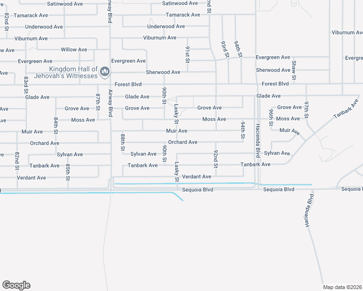 map of restaurants, bars, coffee shops, grocery stores, and more near Orchard Avenue in California City