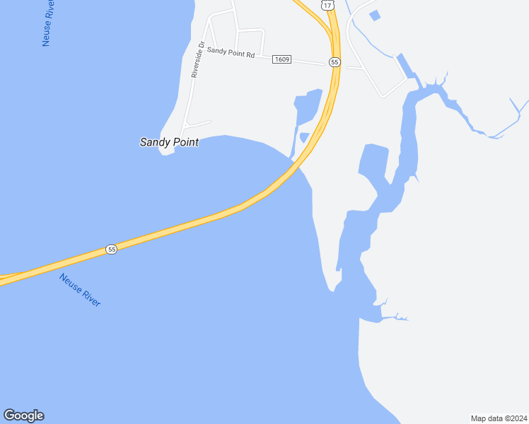 map of restaurants, bars, coffee shops, grocery stores, and more near State Highway 55 in New Bern