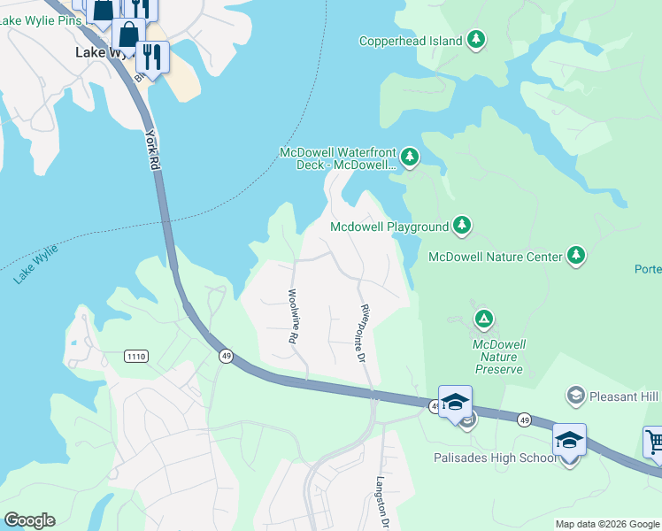 map of restaurants, bars, coffee shops, grocery stores, and more near 15628 Eagleview Drive in Charlotte