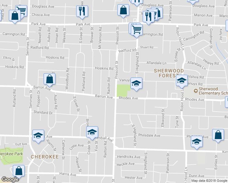 map of restaurants, bars, coffee shops, grocery stores, and more near 1161 Prescott Road in Memphis