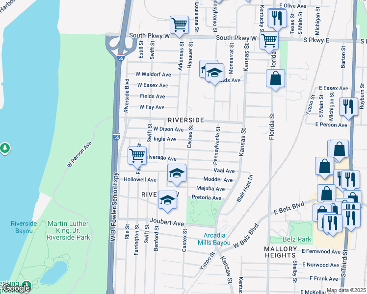 map of restaurants, bars, coffee shops, grocery stores, and more near 238 Kirk Avenue in Memphis