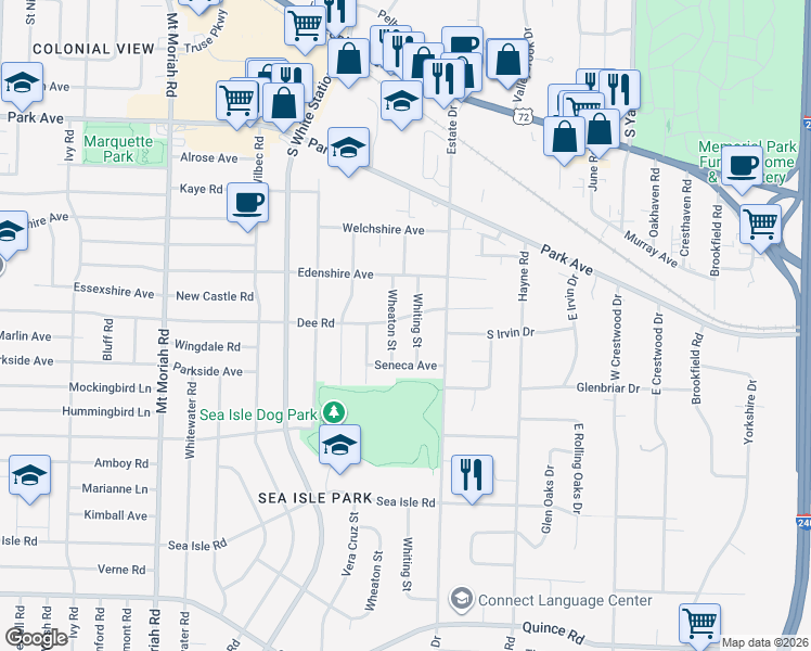 map of restaurants, bars, coffee shops, grocery stores, and more near 5283 Dee Road in Memphis