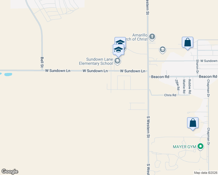 map of restaurants, bars, coffee shops, grocery stores, and more near 4306 West Sundown Lane in Amarillo