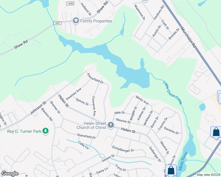 map of restaurants, bars, coffee shops, grocery stores, and more near 1516 Stansfield Drive in Fayetteville