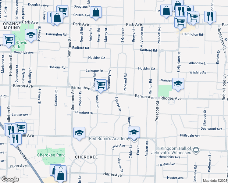 map of restaurants, bars, coffee shops, grocery stores, and more near 1161 South Greer Street in Memphis