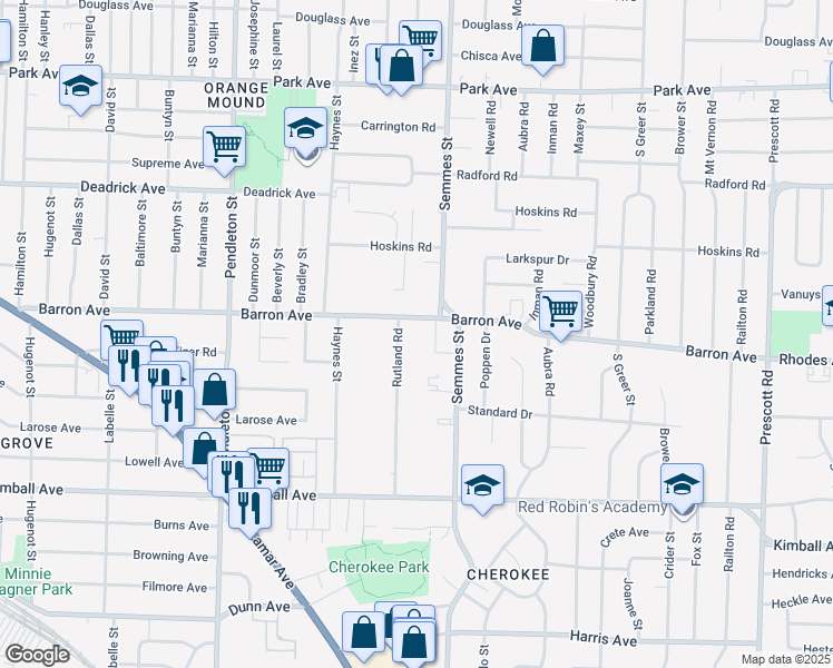 map of restaurants, bars, coffee shops, grocery stores, and more near 2999 Barron Avenue in Memphis