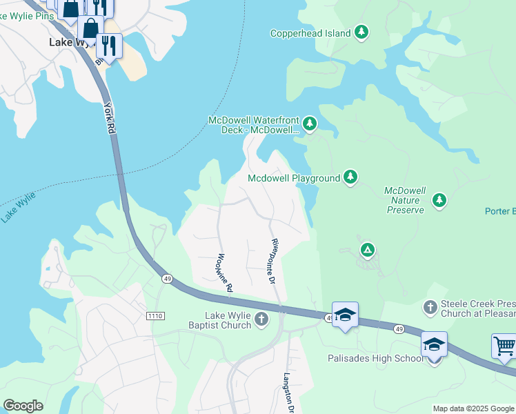 map of restaurants, bars, coffee shops, grocery stores, and more near 15628 Eagleview Drive in Charlotte