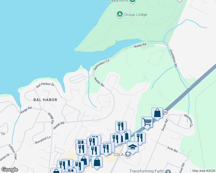 map of restaurants, bars, coffee shops, grocery stores, and more near 4217 Inlet Loop in Chattanooga