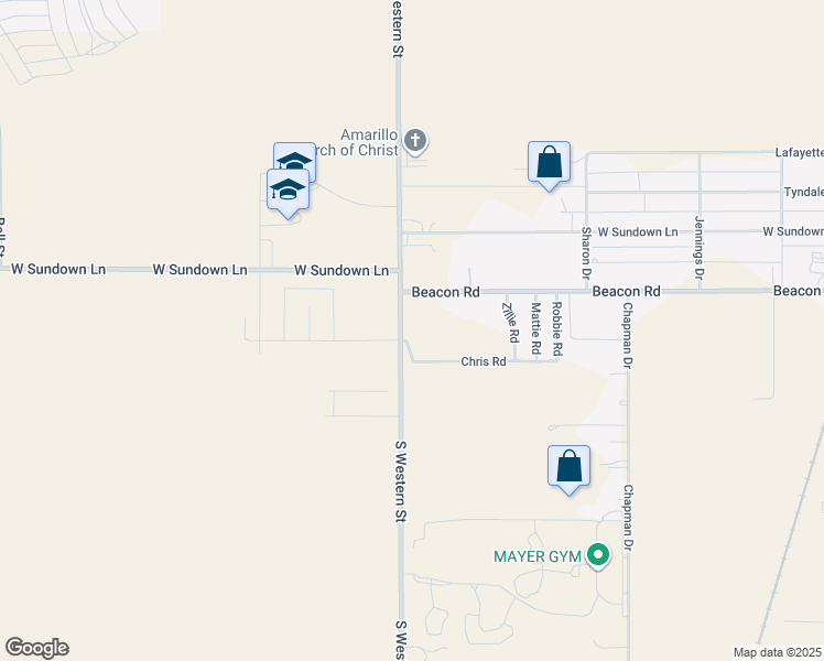 map of restaurants, bars, coffee shops, grocery stores, and more near 10607 South Western Street in Amarillo