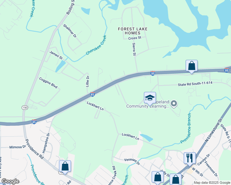 map of restaurants, bars, coffee shops, grocery stores, and more near 360 Hampshire Drive in Gaffney