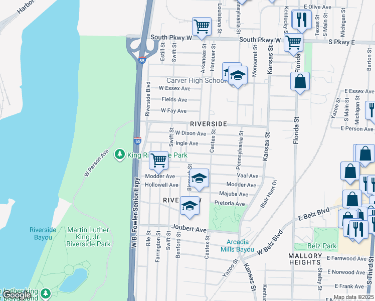 map of restaurants, bars, coffee shops, grocery stores, and more near 274 Kirk Avenue in Memphis
